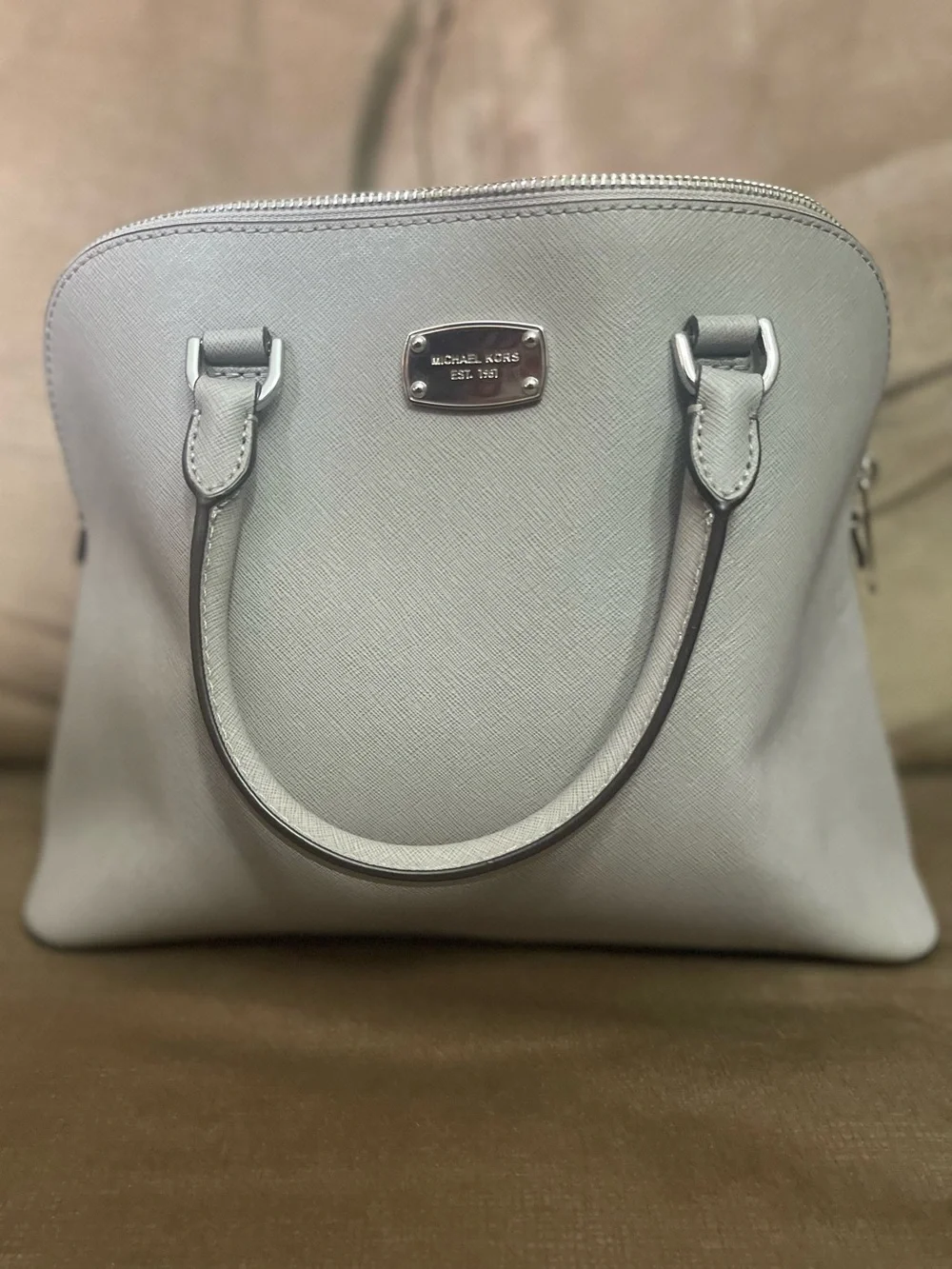 Michael Kors Light Gray Saffiano Dome Satchel